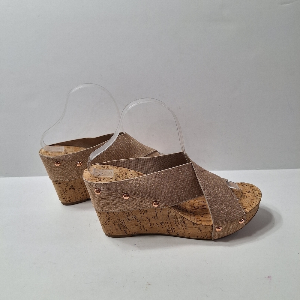 Est. 1946 Bohemian Rose Gold Metallic Strap Retro Platform Wedge Sandals Size 10 - Picture 5 of 13